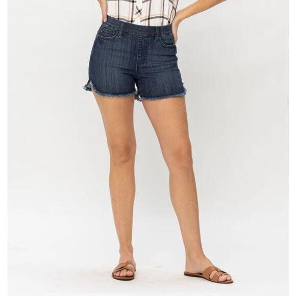 Judy Blue Pants - Judy Blue Dolphin Frayed Raw Hem Stretchy Denim Jean Shorts Size L Jorts Pockets